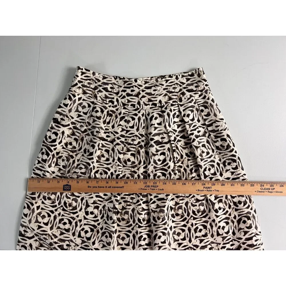 Banana Republic Women's Silk Pleated Skirt Brown Cream Print Size 2